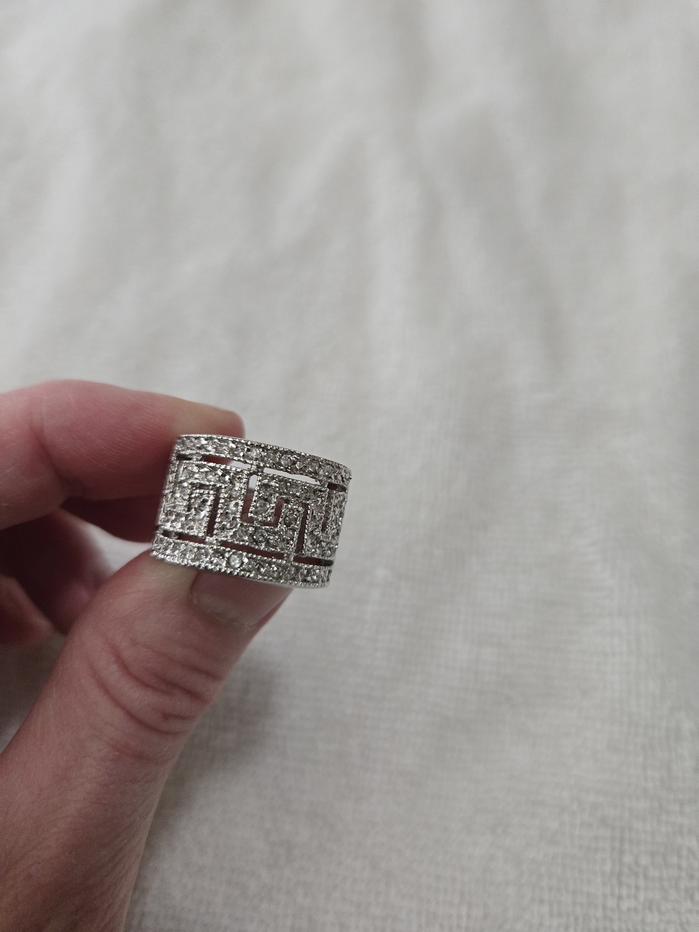 Silver Greek Key Wide Band Ring Size 5 1/2 NWOT